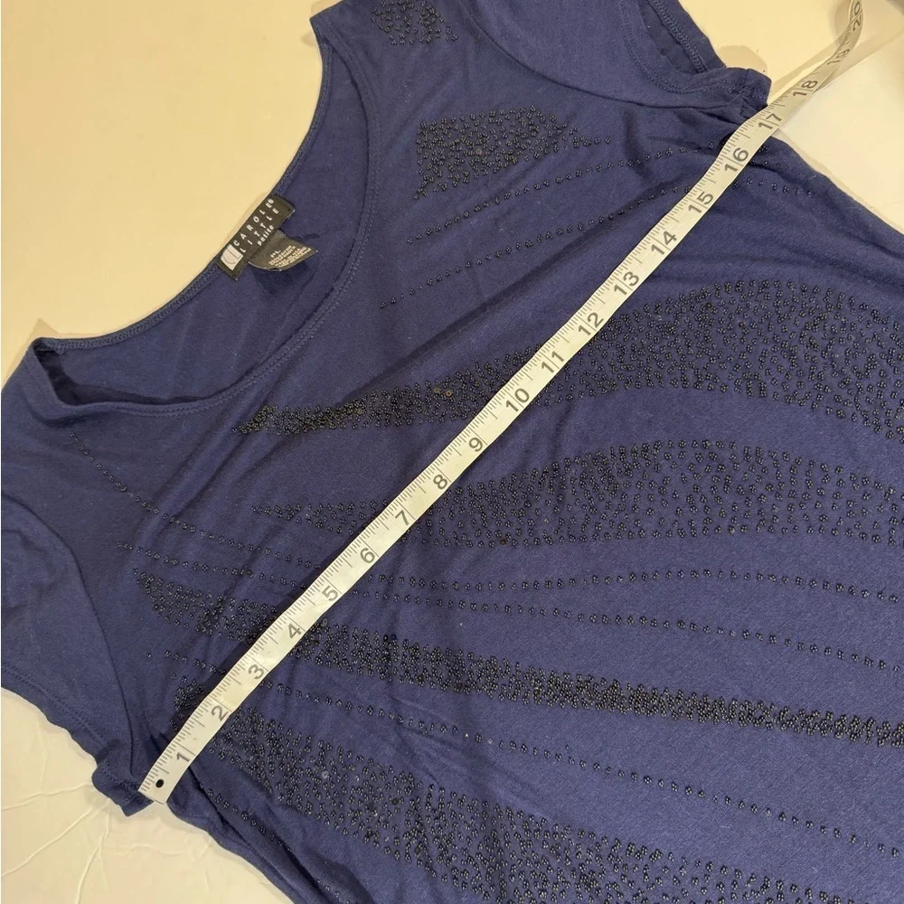 Carole Little Navy Short Sleeve Scoop Neck Top with Beading PL